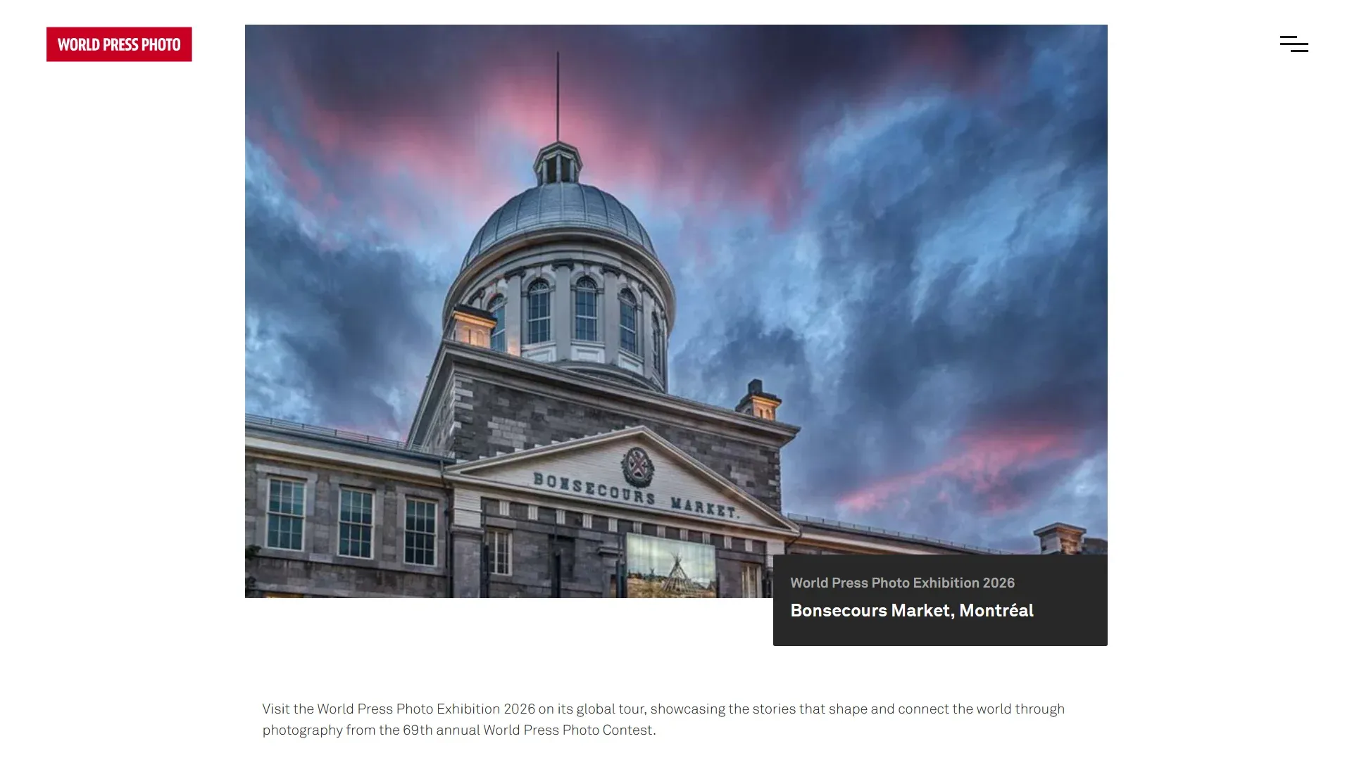 Page d'accueil du site de l'expo World Press Photo Montréal